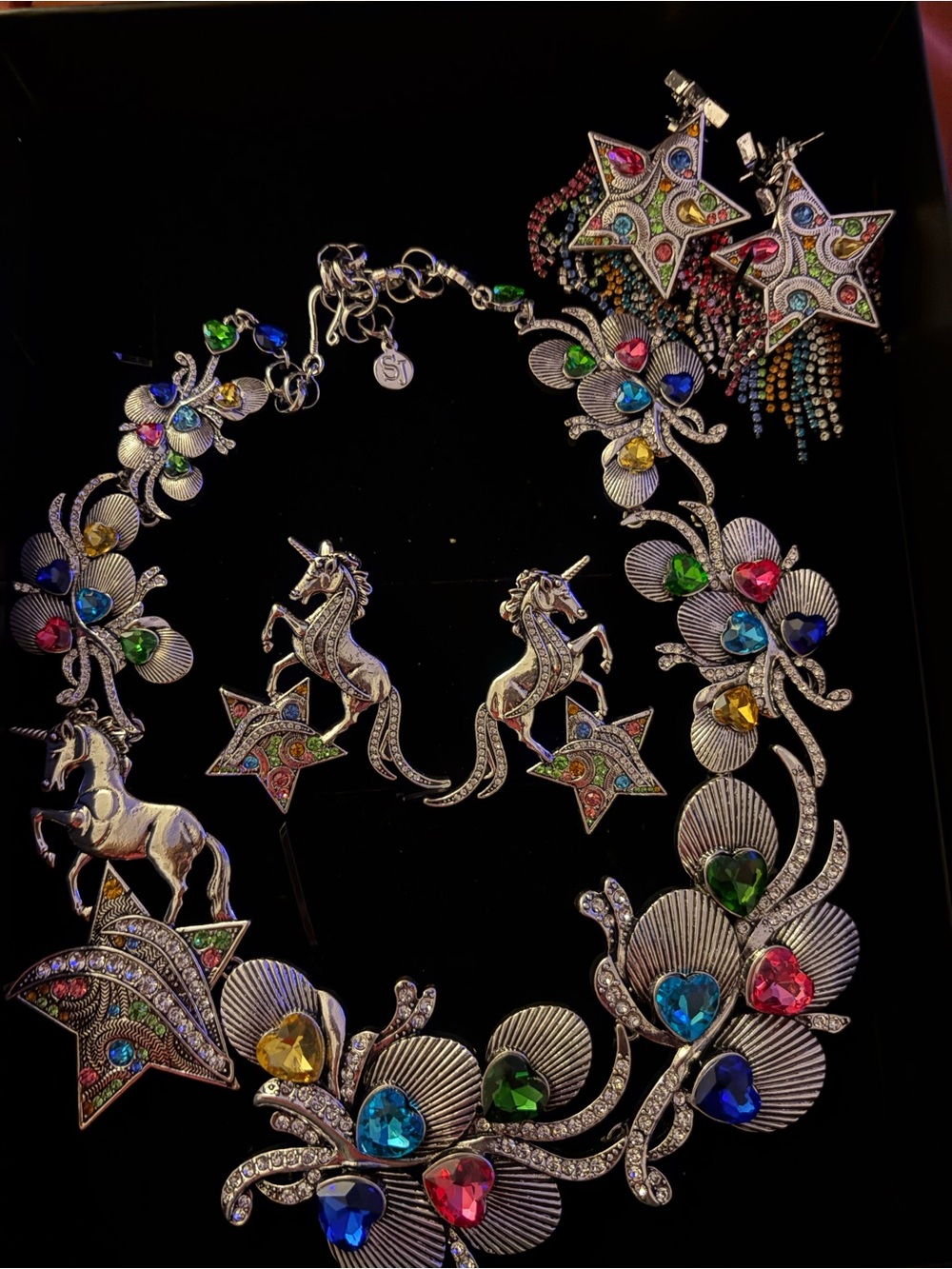 Sassy Jones Multicolor Crystal Unicorn & Star Necklace Set